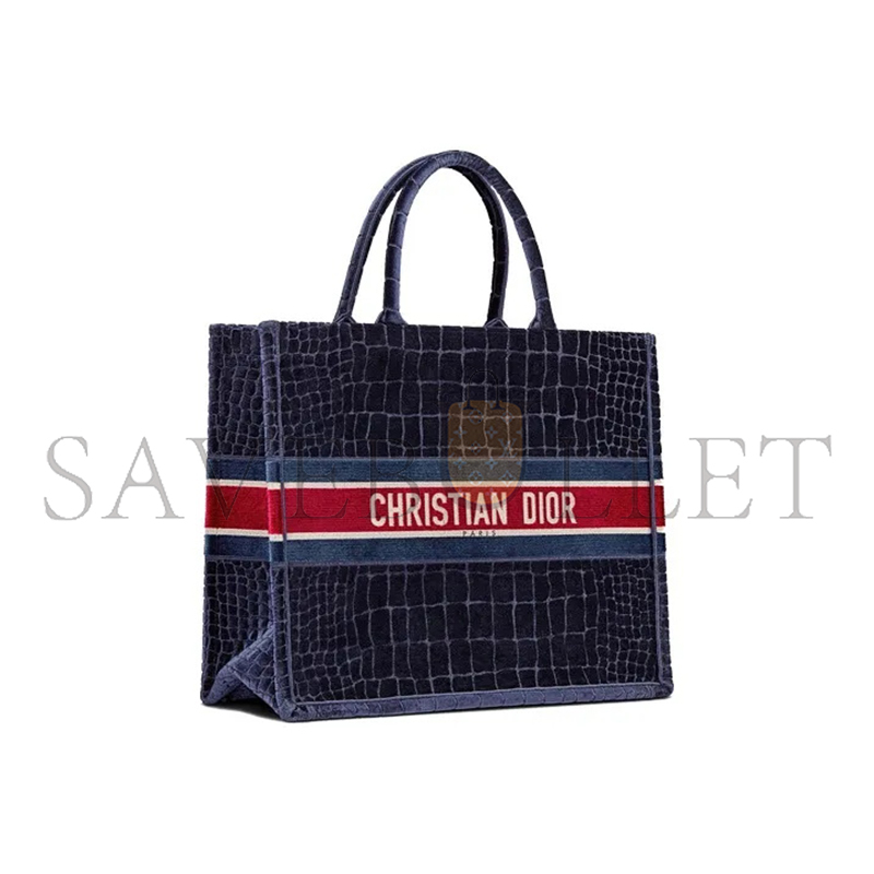D*or velvet mizza embroidered large croc book tote bleu multicolor m1286ztgu-m928 (42*35*18cm)
